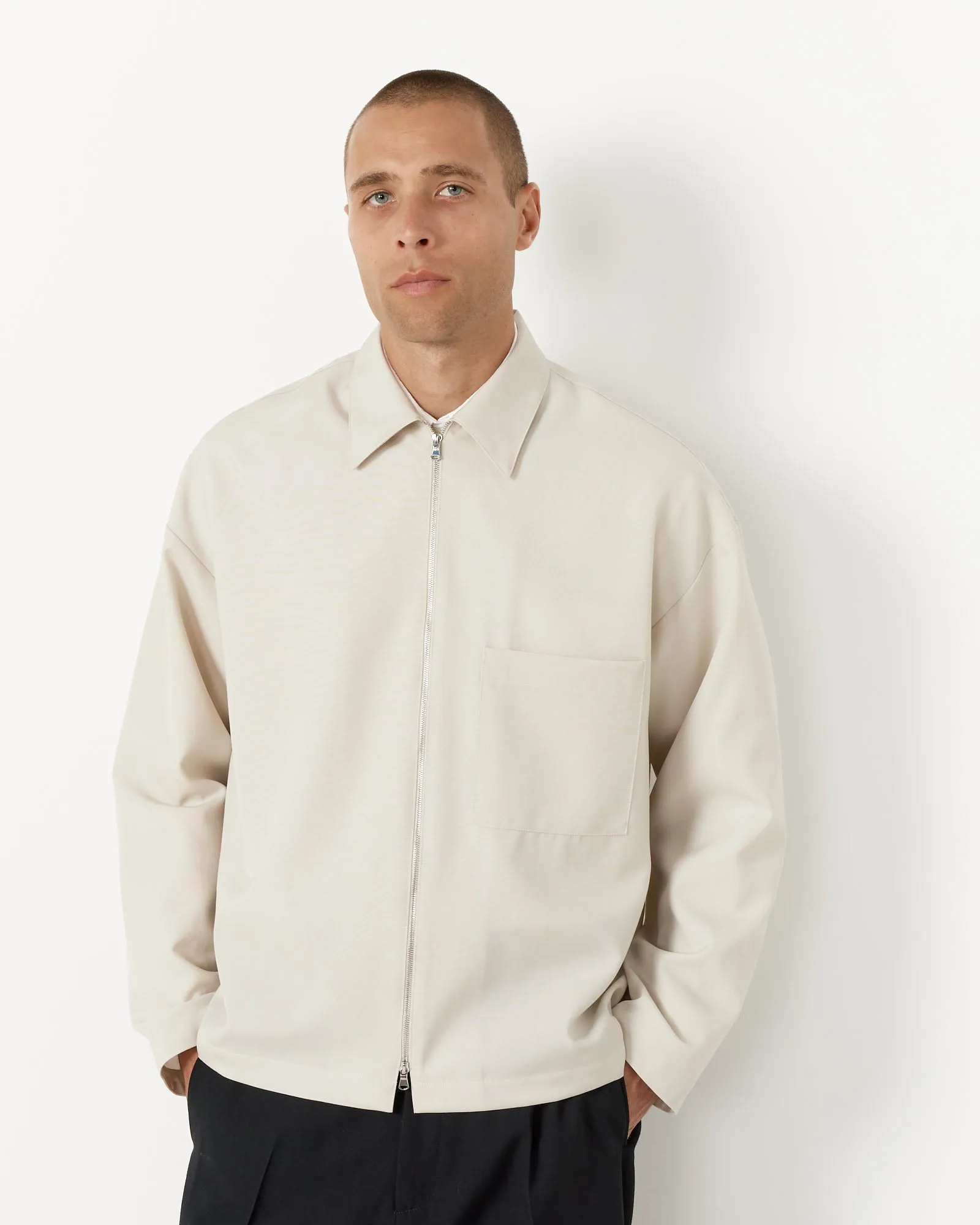 Enzo Long Sleeve Shirt in Cream Tropical Wool - Shop Now!