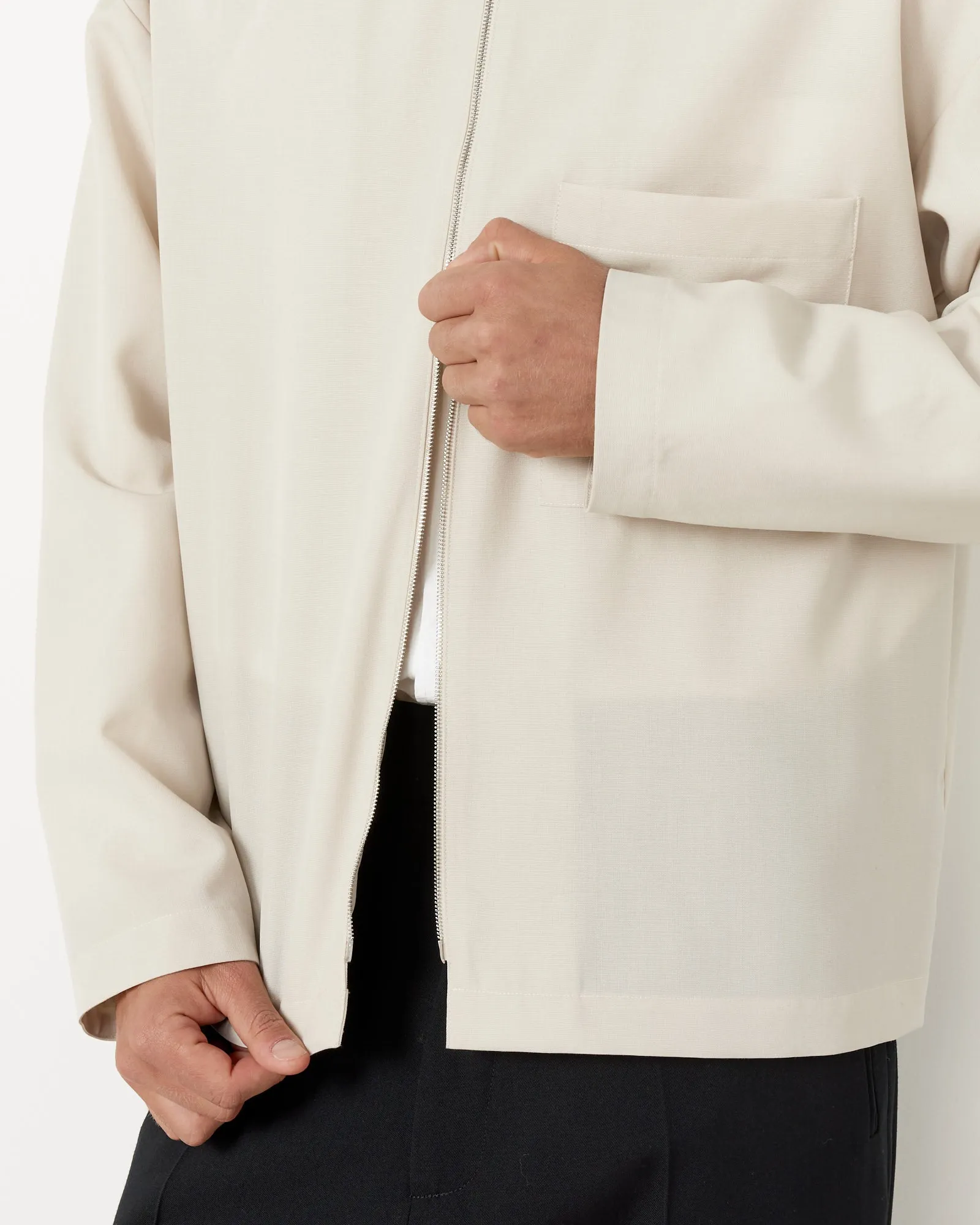 Enzo Long Sleeve Shirt in Cream Tropical Wool - Shop Now!