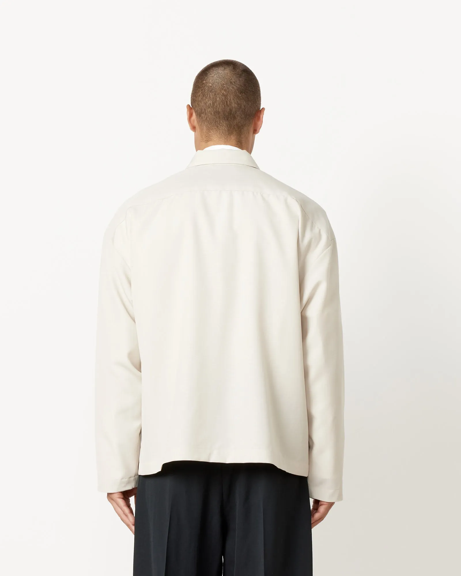 Enzo Long Sleeve Shirt in Cream Tropical Wool - Shop Now!