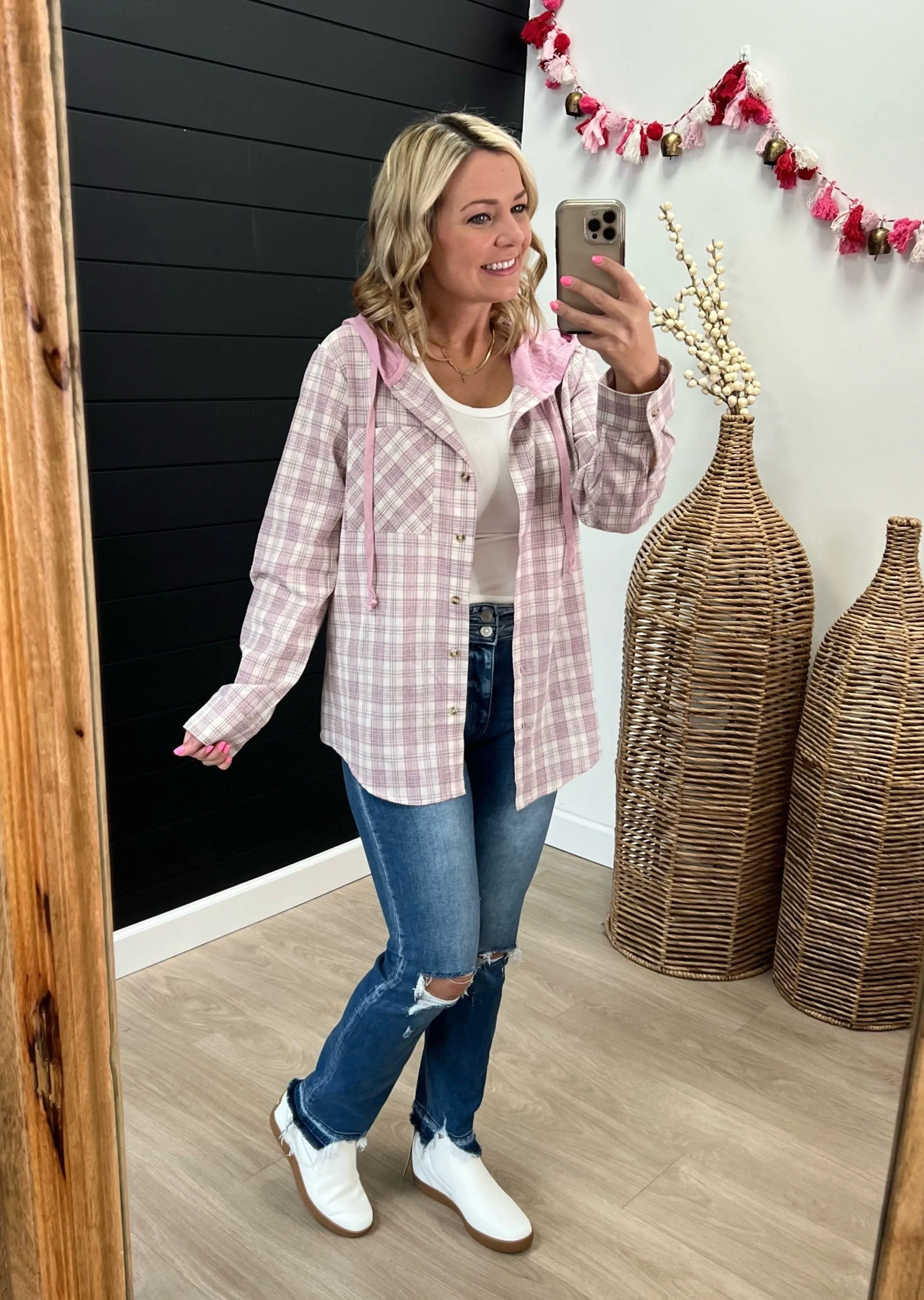 FINAL SALE - Lavender Plaid Hooded Button Down offers