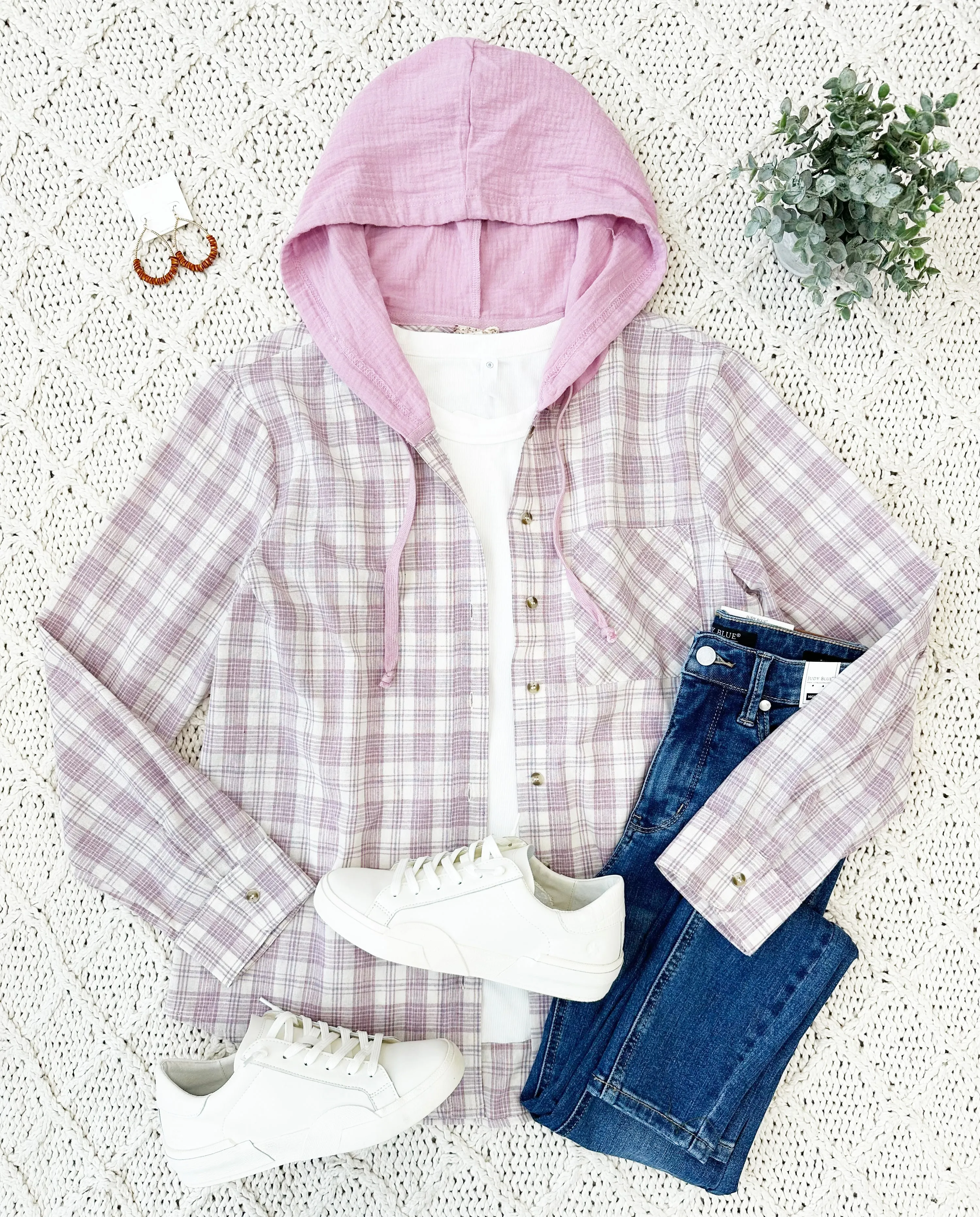 FINAL SALE - Lavender Plaid Hooded Button Down offers