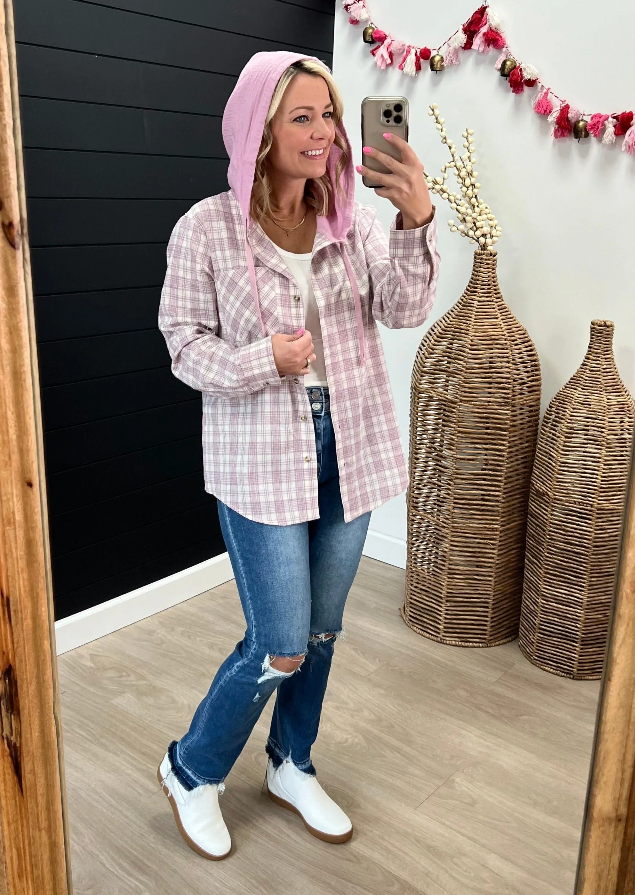 FINAL SALE - Lavender Plaid Hooded Button Down offers