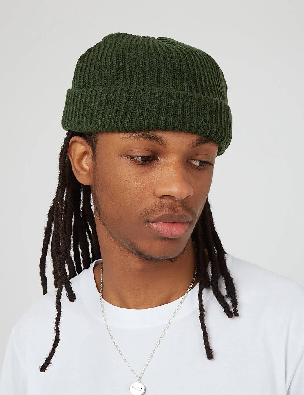 Fisherman Rib Beanie Hat - Olive Green