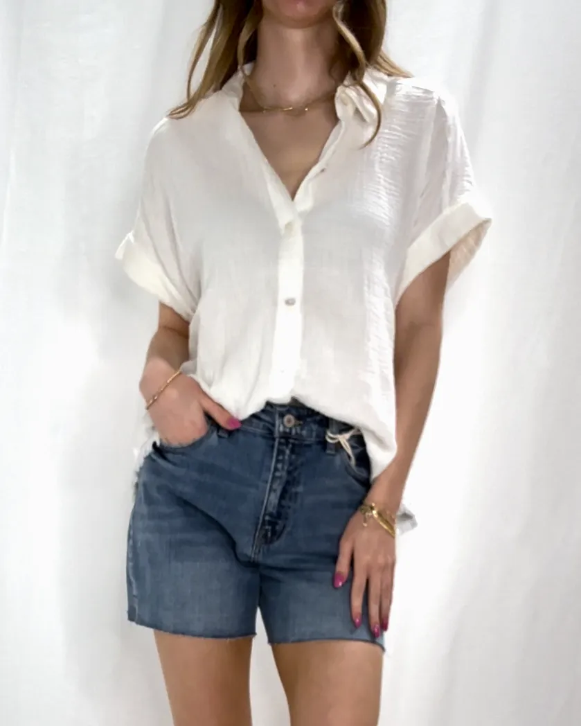 Fringe Edge White Button Down Top