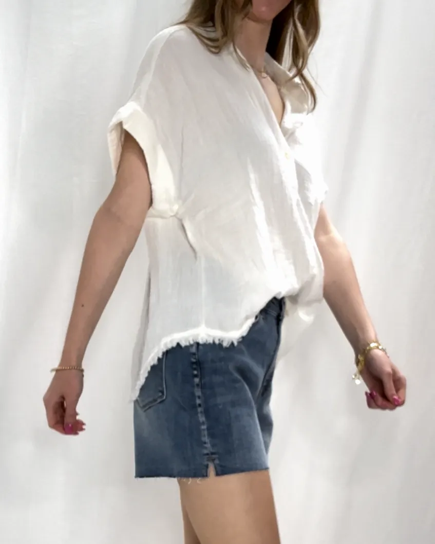 Fringe Edge White Button Down Top