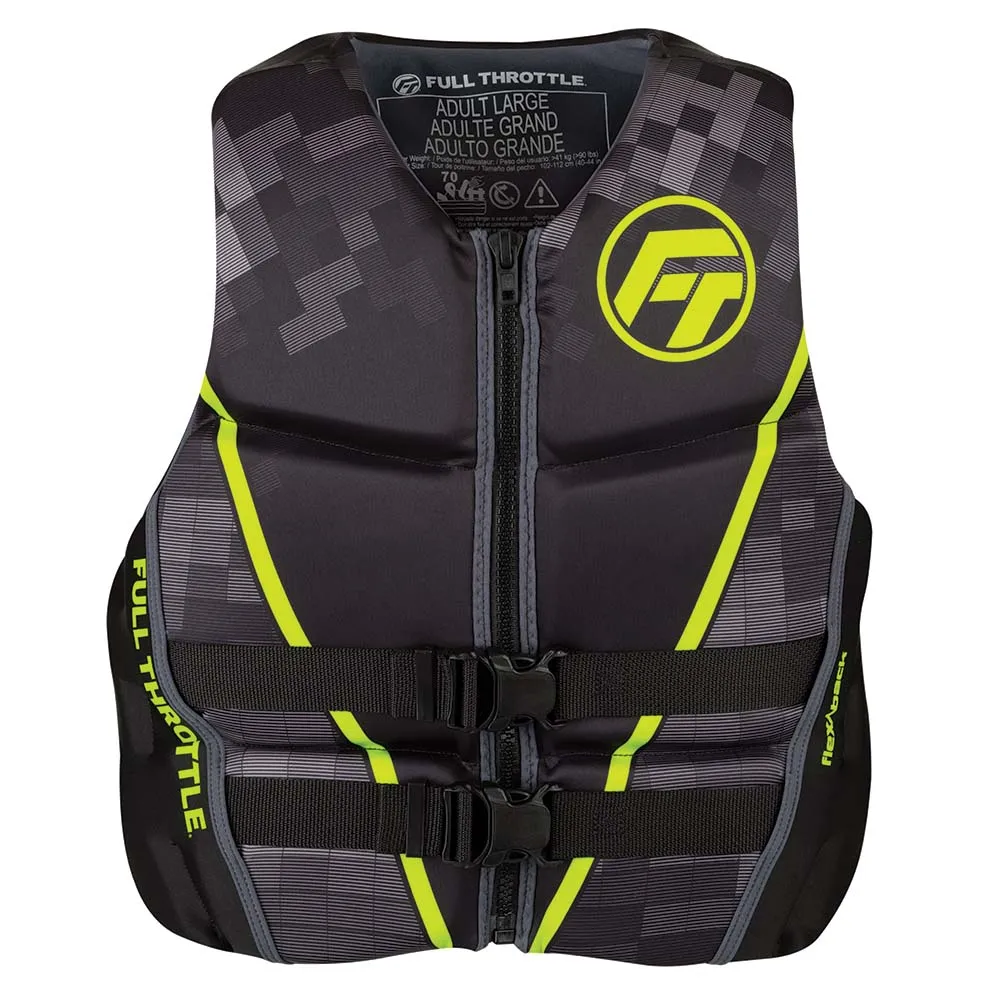 Full Throttle Mens Rapid-Dry Flex-Back Life Jacket - L - Black/Green [142500-400-040-22]