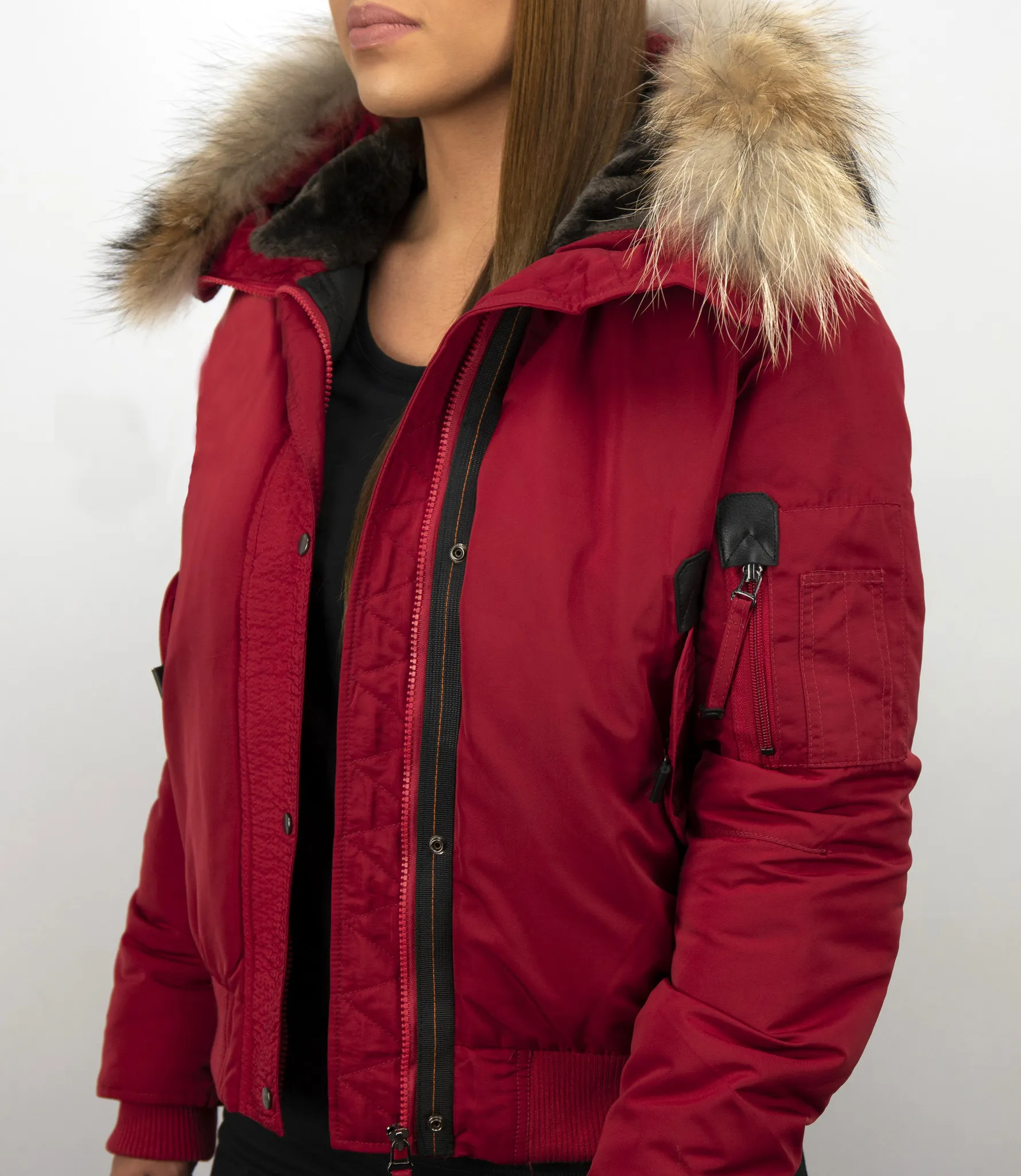 Fur Collar Women Winter Coat Short Red