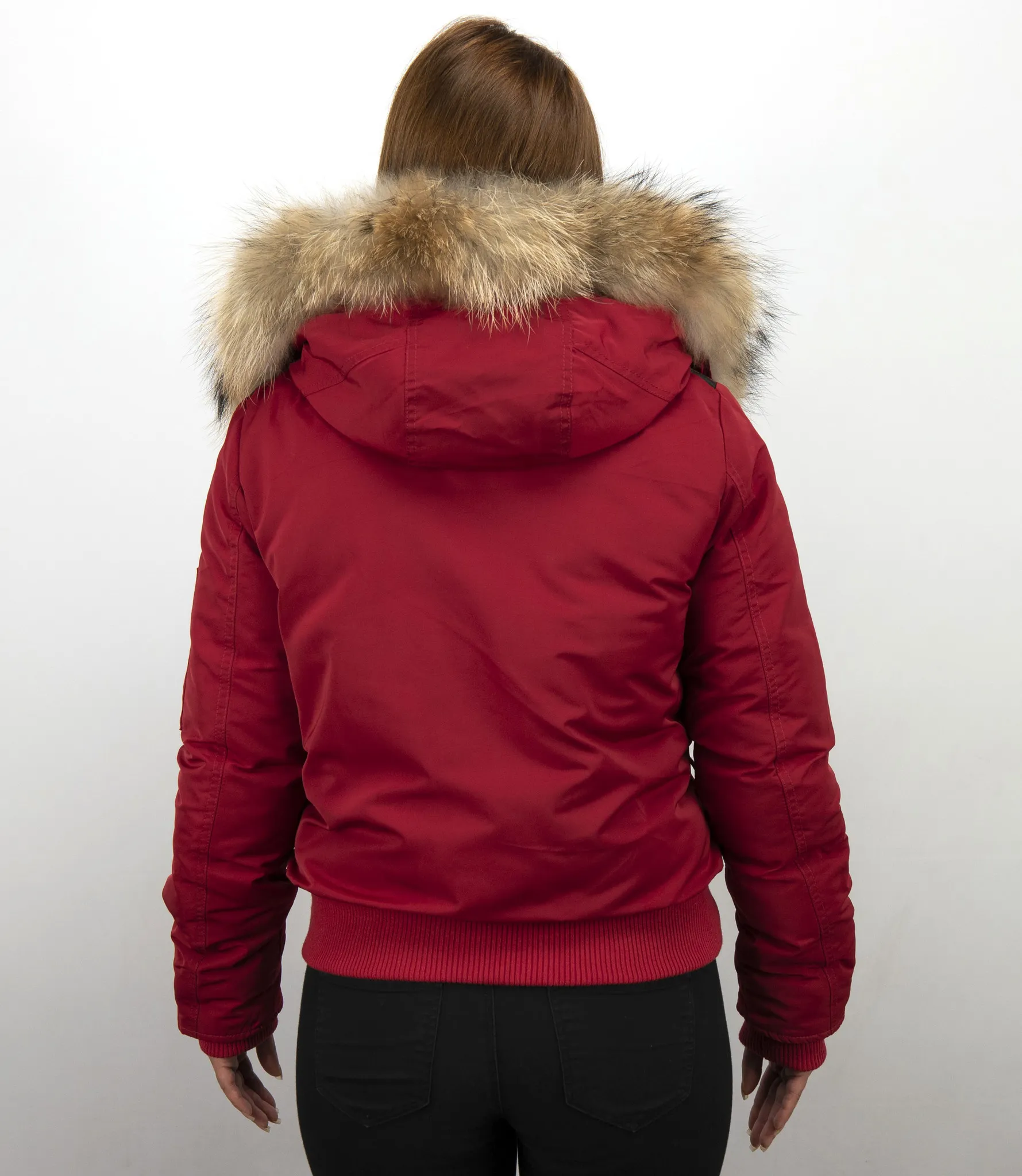 Fur Collar Women Winter Coat Short Red