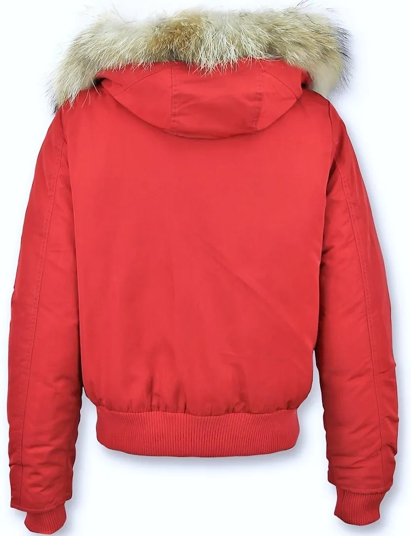 Fur Collar Women Winter Coat Short Red