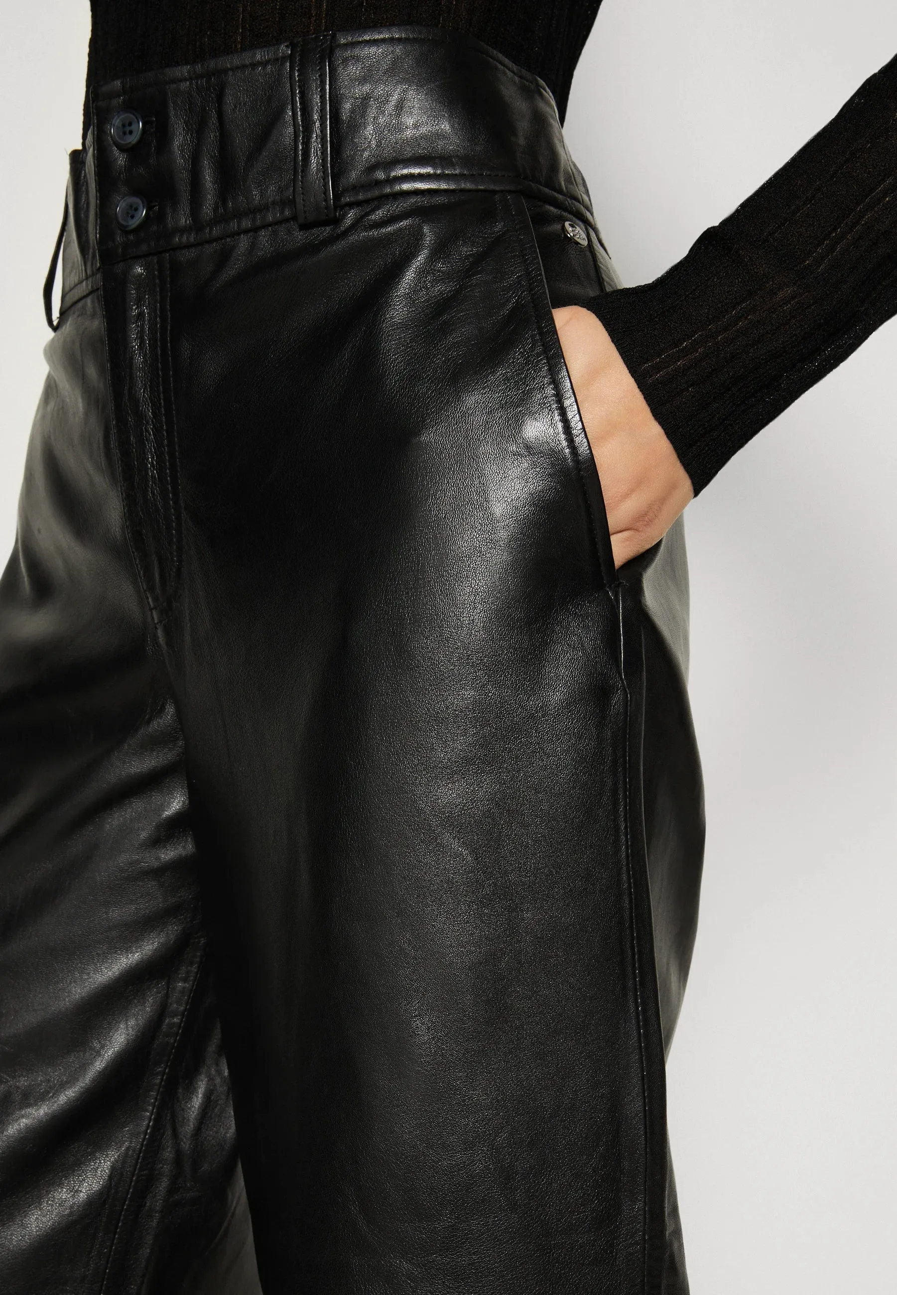 Gazy Black Leather Pant - Mos Mosh