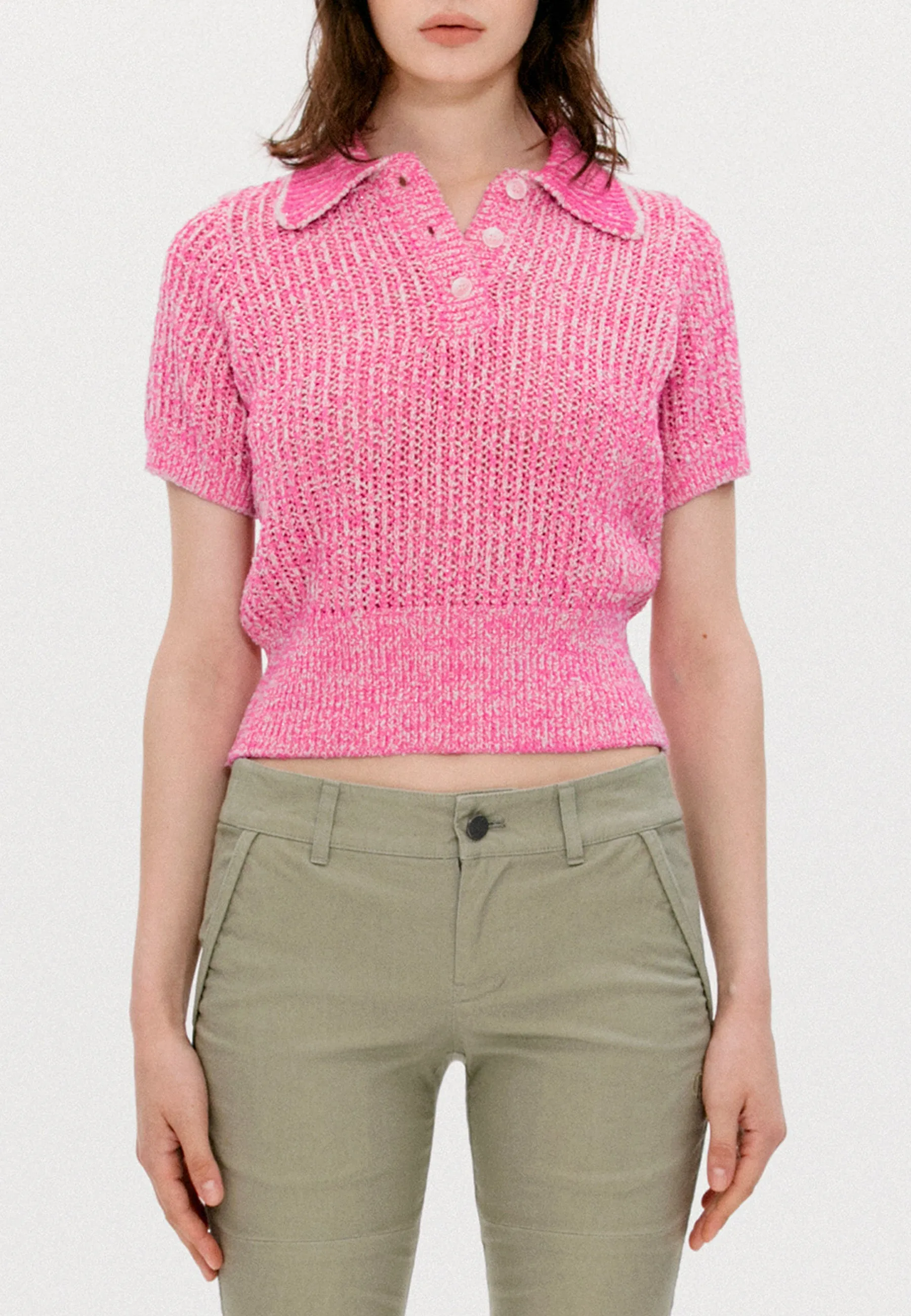 Glitter Yarn Half Sleeve Sweater - pink