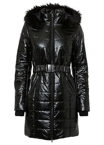 Glossy Belted Winter Coat by bonprix | Look Again