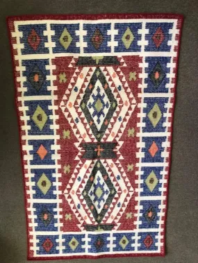 Handcrafted Red, White, and Blue Wool Rug VCD-22020. Various sizes available. Apply code SAVE50 for a 50% discount at checkout.