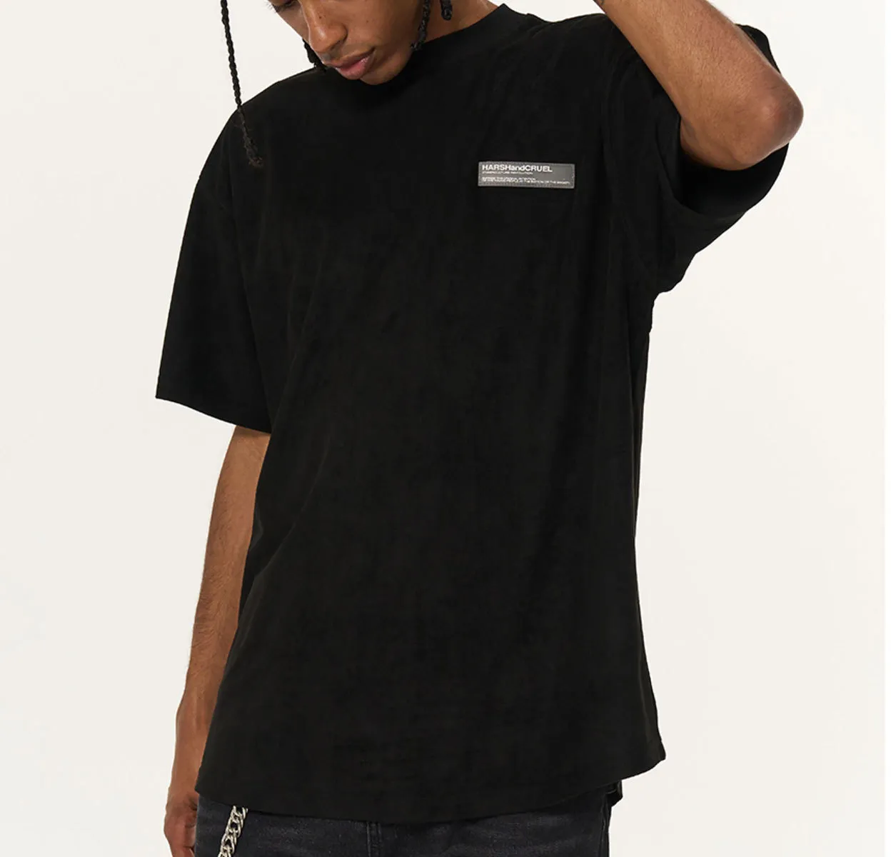 HARSH AND CRUEL  |Crew Neck Unisex Suede Street Style Short Sleeves Oversized