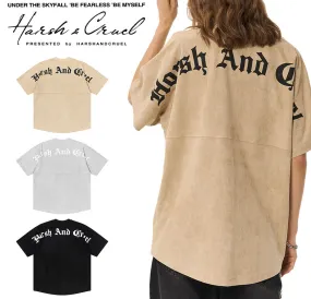 HARSH AND CRUEL  |Crew Neck Unisex Suede Street Style Short Sleeves Oversized