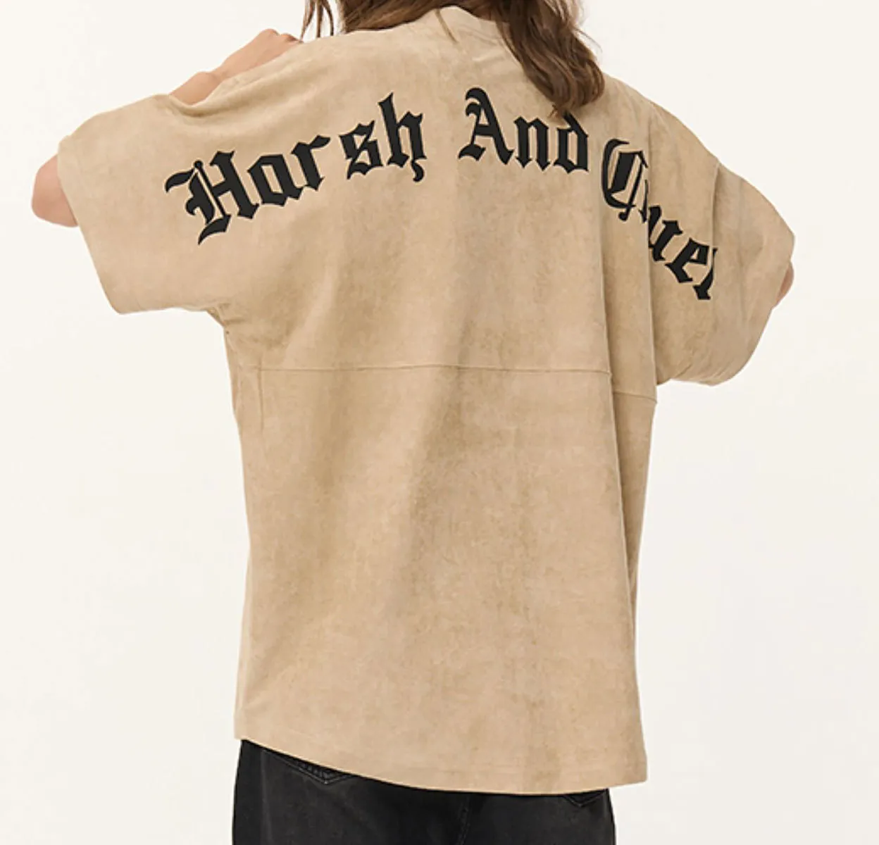 HARSH AND CRUEL  |Crew Neck Unisex Suede Street Style Short Sleeves Oversized