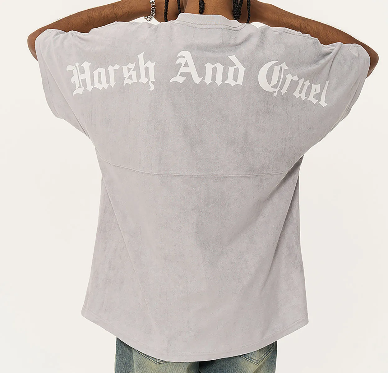 HARSH AND CRUEL  |Crew Neck Unisex Suede Street Style Short Sleeves Oversized