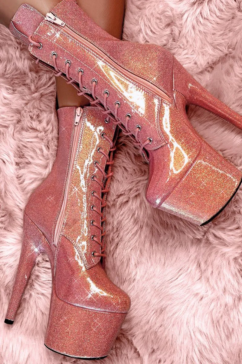 Hella Heels - Glitterati 7inch Boots in Peachy - Shop Now!