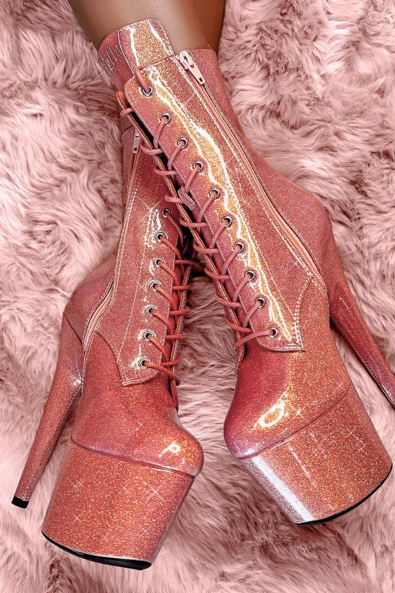 Hella Heels - Glitterati 7inch Boots in Peachy - Shop Now!