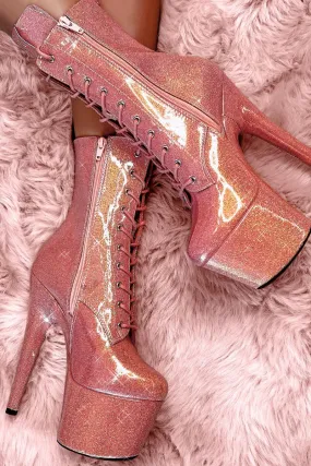 Hella Heels - Glitterati 7inch Boots in Peachy - Shop Now!