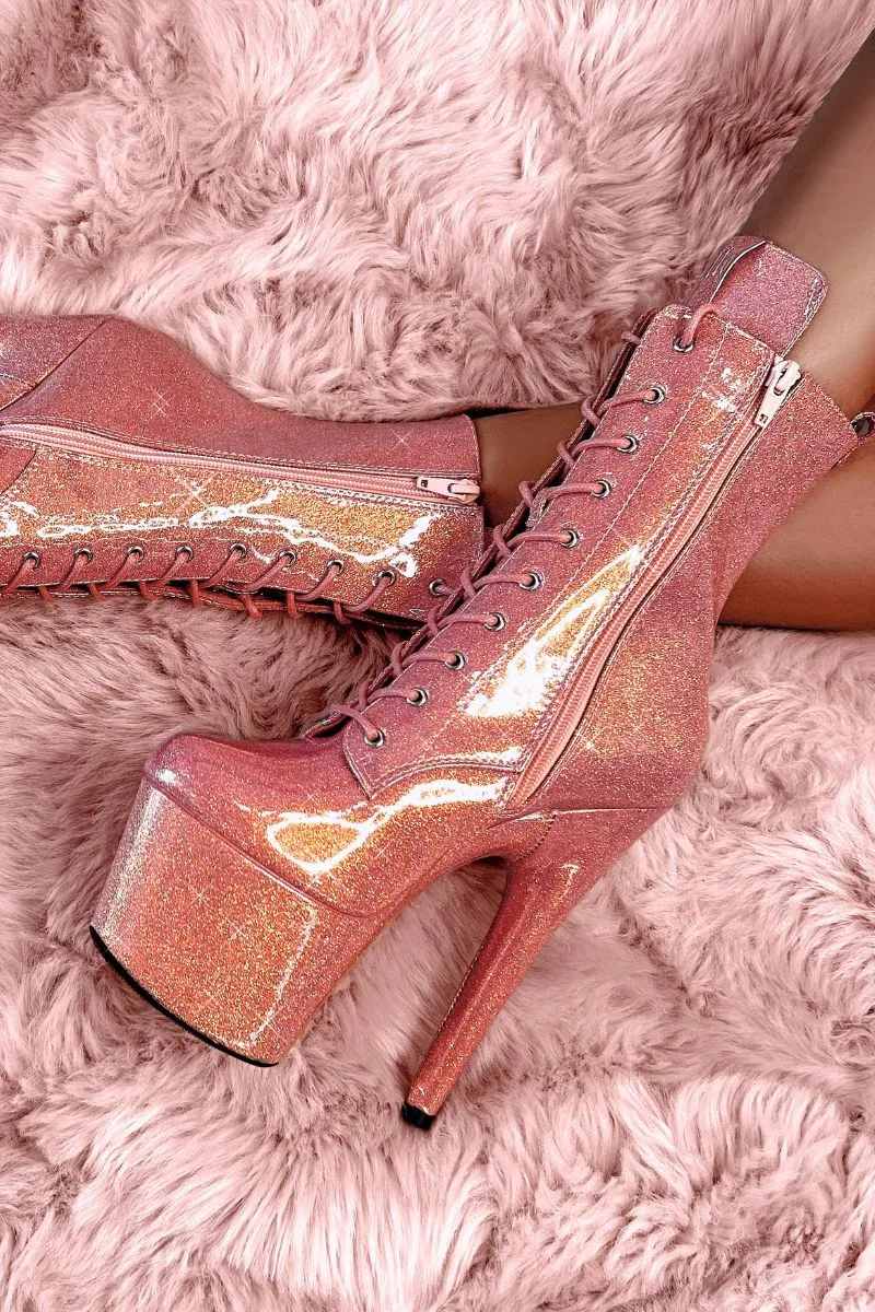 Hella Heels - Glitterati 7inch Boots in Peachy - Shop Now!