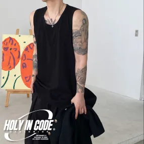 HOLY IN CODE  |Unisex Street Style Plain Cotton Oversized Tanks