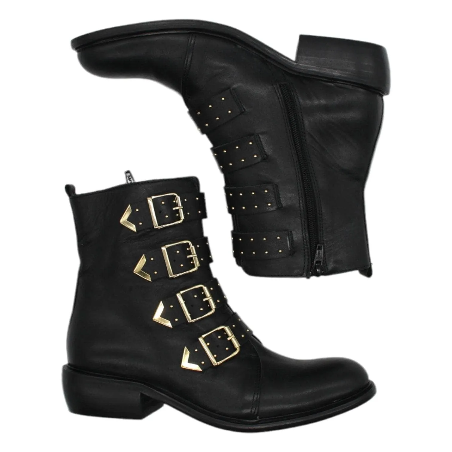 Hush Black Leather Studded Ankle Boots