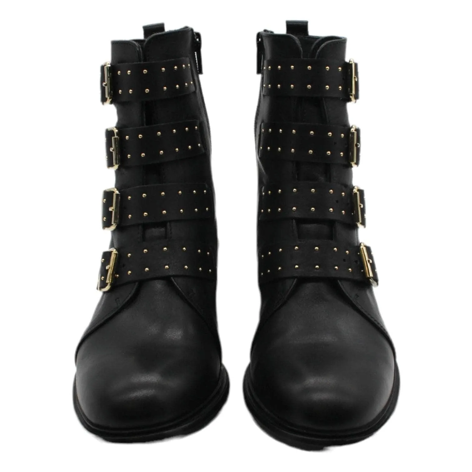 Hush Black Leather Studded Ankle Boots