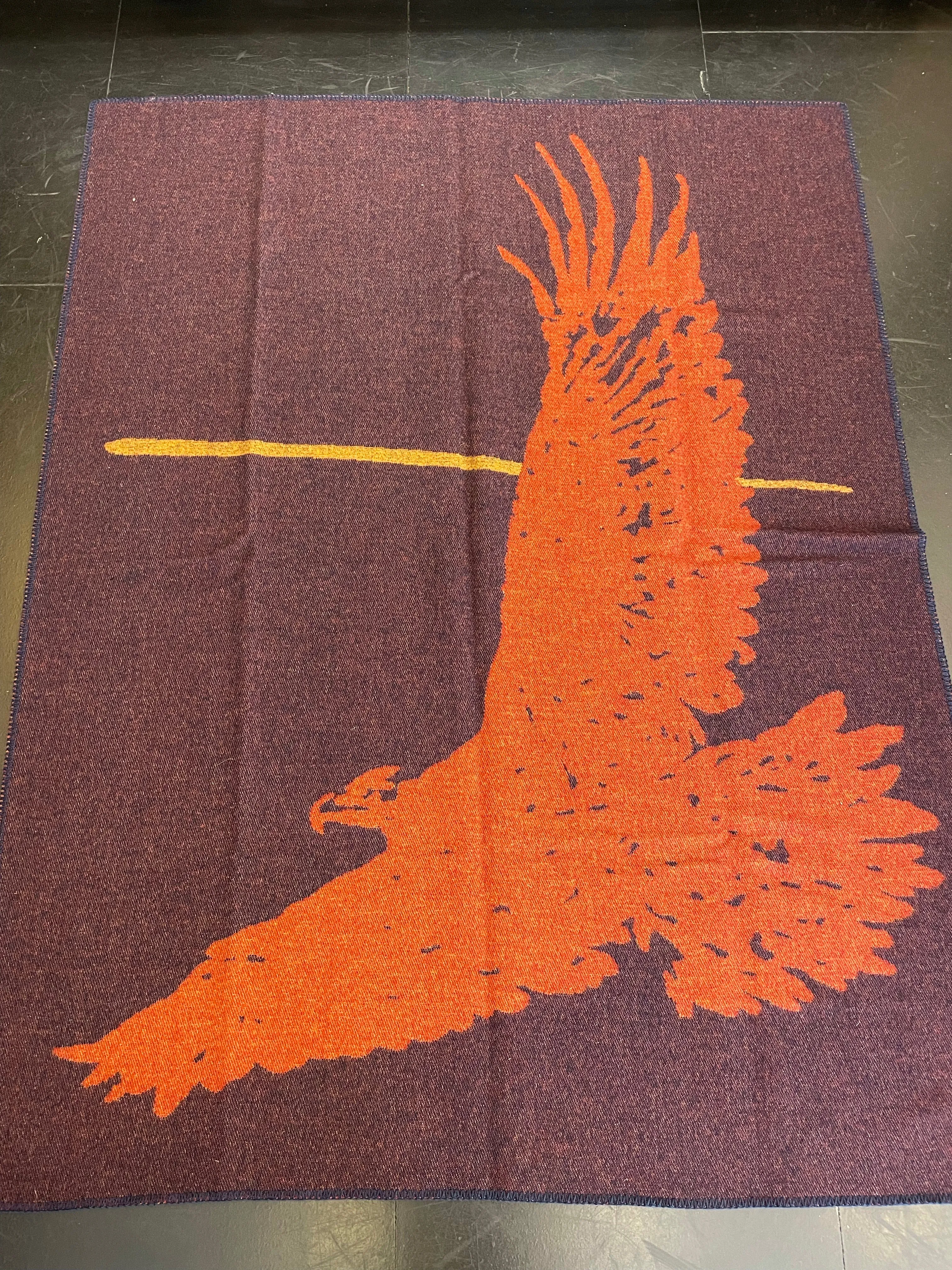 Indigofera Eagle Blanket: Orange, Navy, and Wine Color