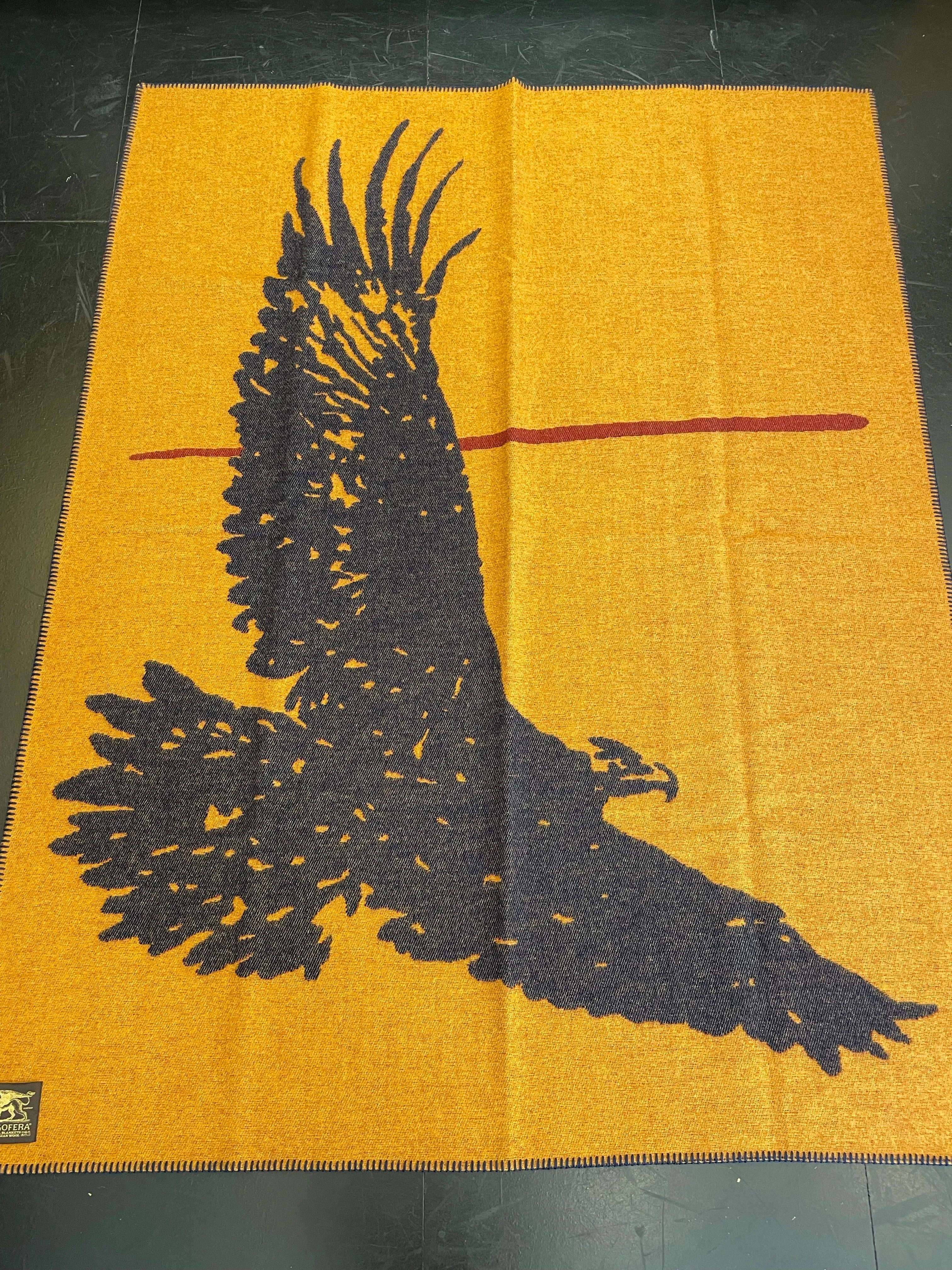 Indigofera Eagle Blanket: Orange, Navy, and Wine Color