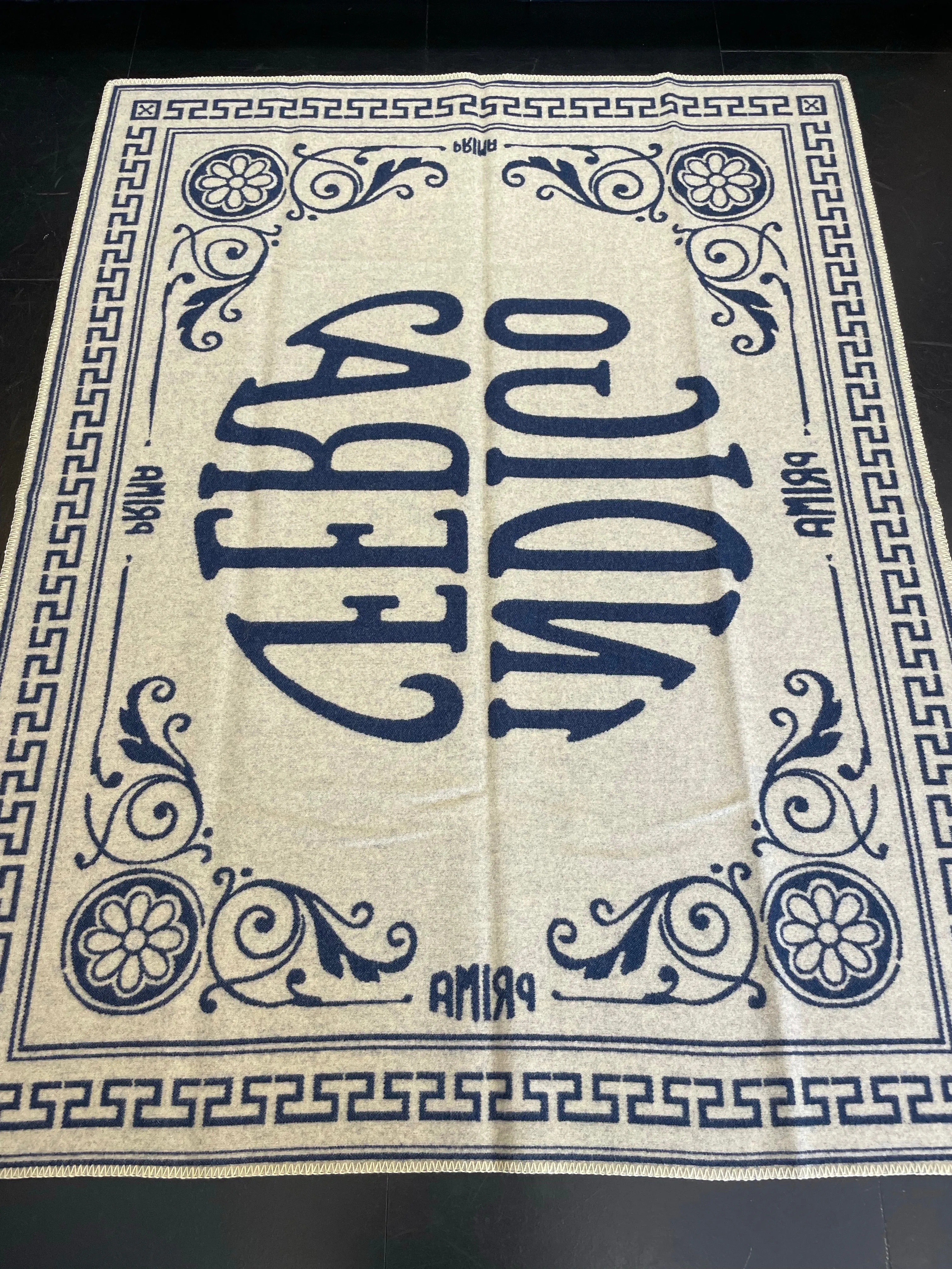 Indigofera Logo Blanket Blue Off White