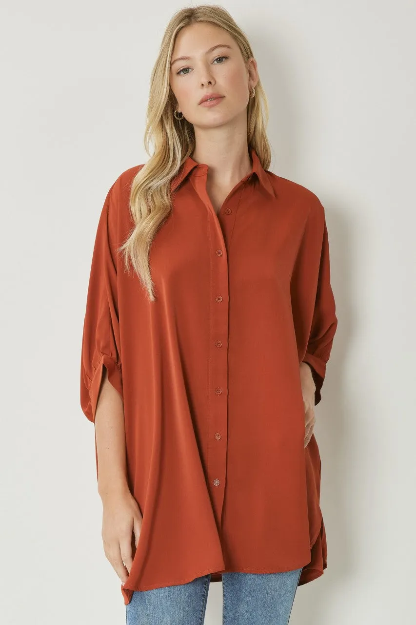 Introduce Button Down Blouse with 3/4 Sleeves