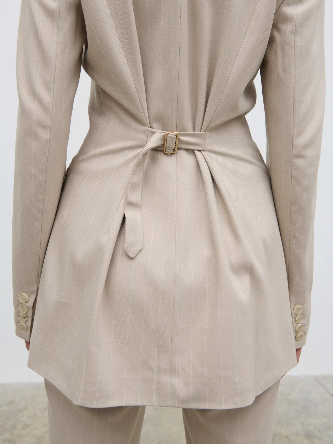 Jaycie Cinched Waist Pinstripe Blazer - Chalk and White Stripe