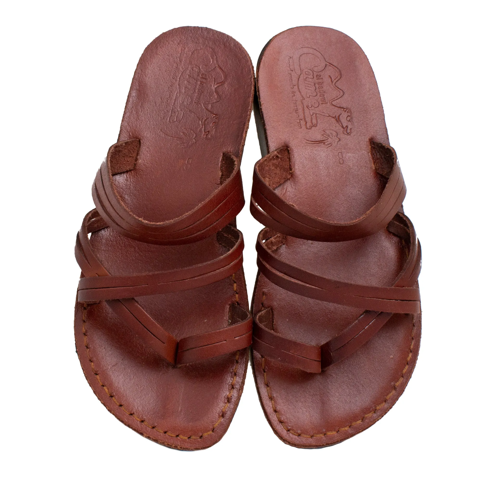 Jerusalem Biblical Style Sandals - Genuine Camel Leather - Crossed Stripes - Sizes 5-13 US