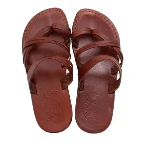 Jerusalem Biblical Style Sandals - Genuine Camel Leather - Crossed Stripes - Sizes 5-13 US