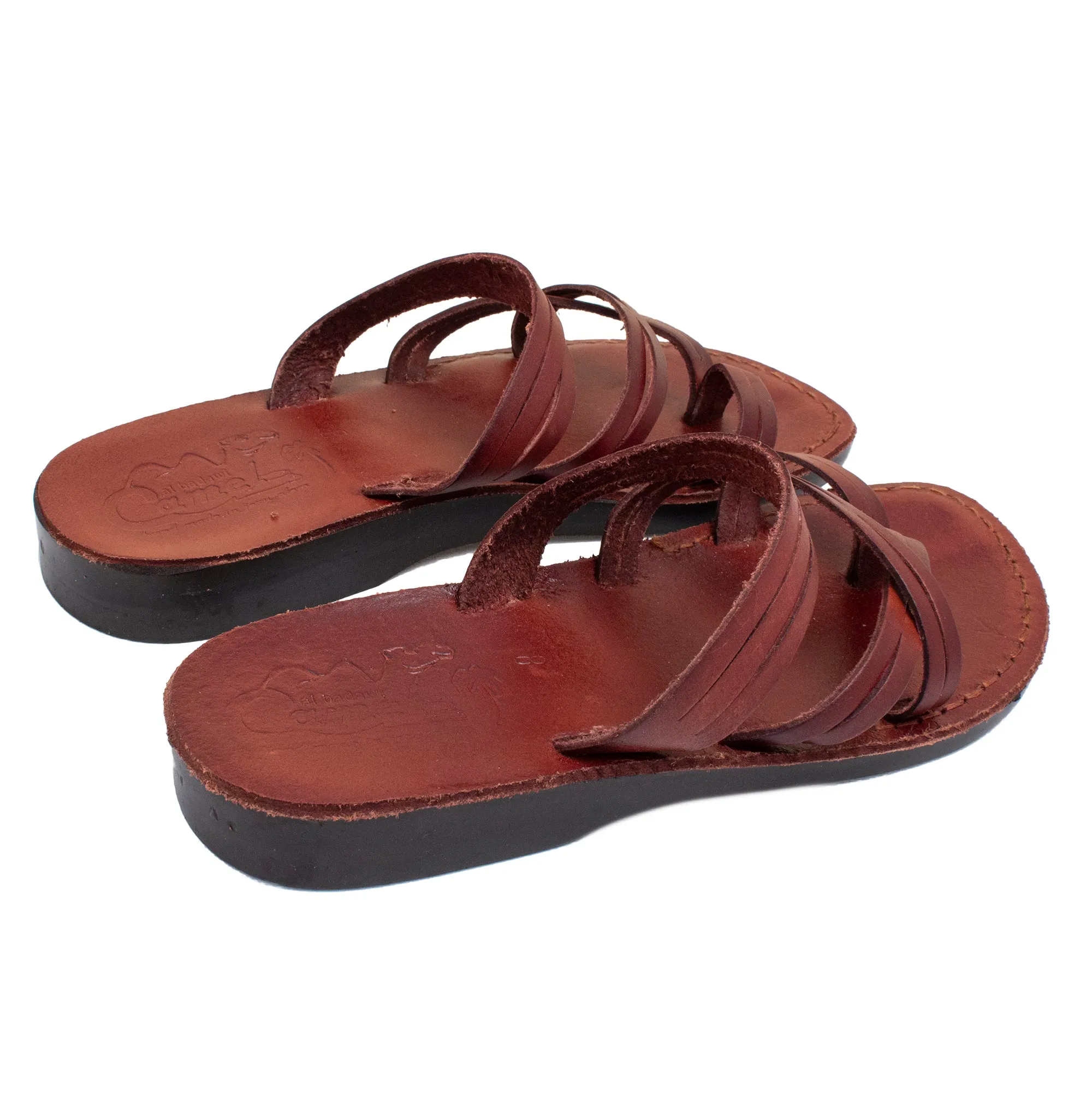 Jerusalem Biblical Style Sandals - Genuine Camel Leather - Crossed Stripes - Sizes 5-13 US