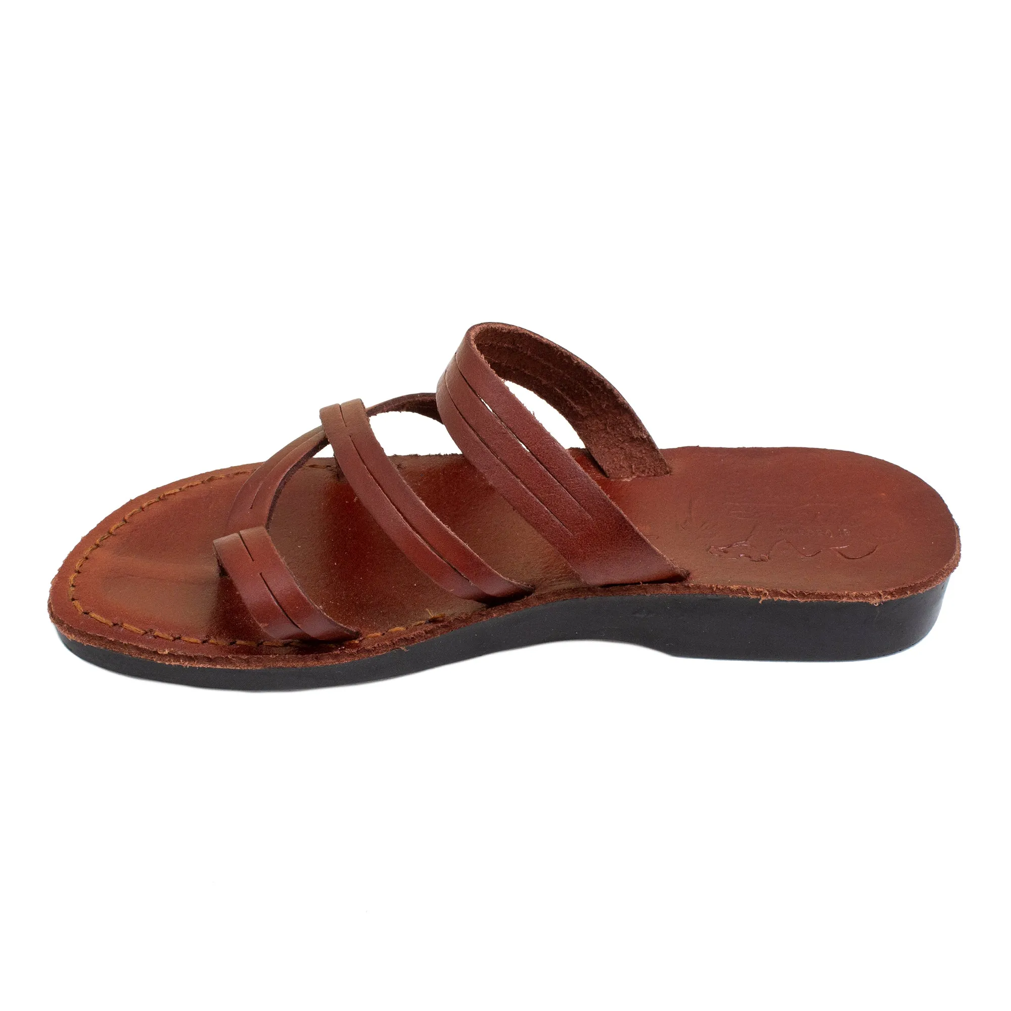 Jerusalem Biblical Style Sandals - Genuine Camel Leather - Crossed Stripes - Sizes 5-13 US