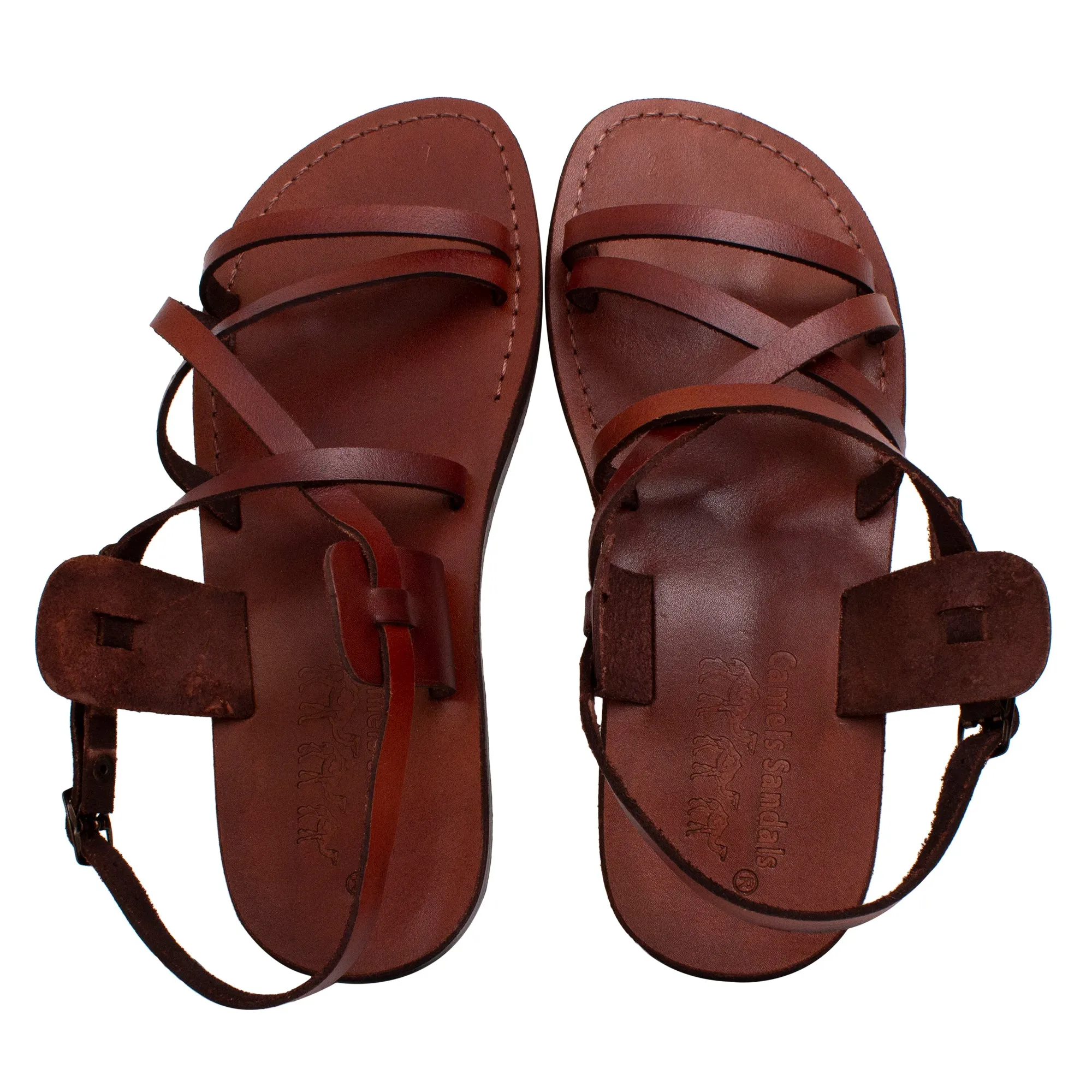 Jerusalem biblical style sandals - genuine camel leather stripes - sizes 6-13 US