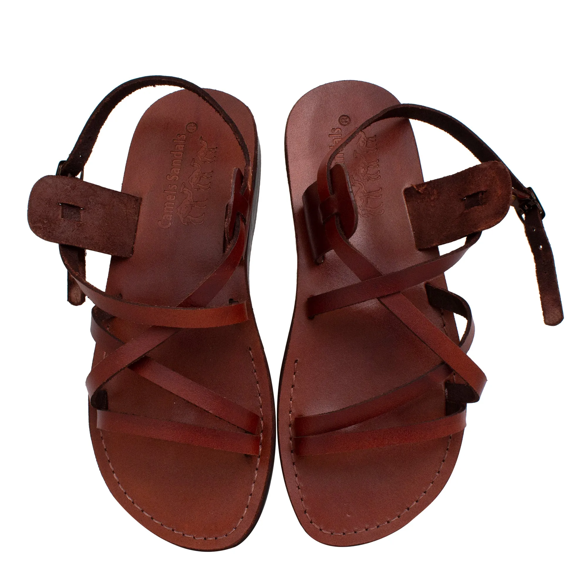 Jerusalem biblical style sandals - genuine camel leather stripes - sizes 6-13 US