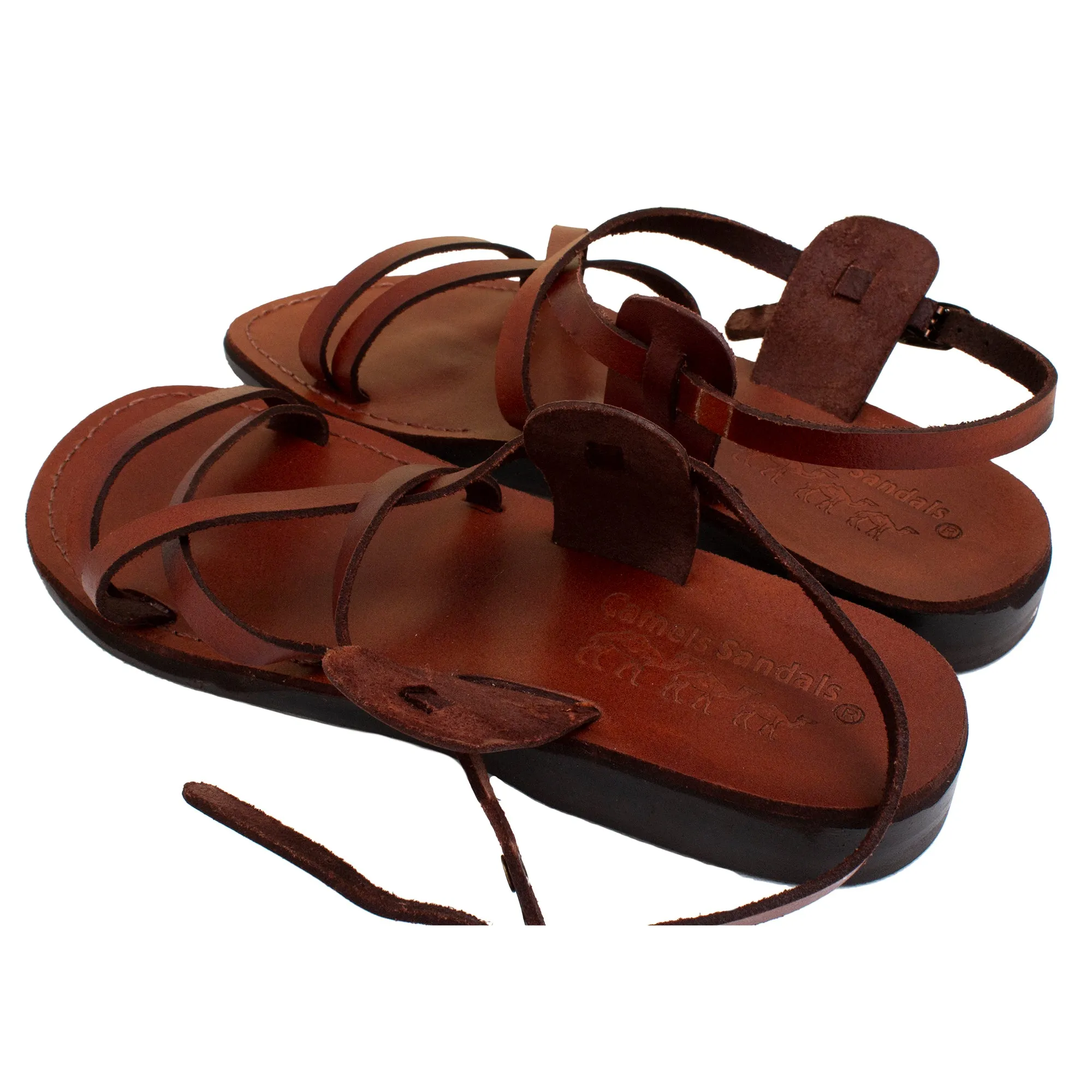 Jerusalem biblical style sandals - genuine camel leather stripes - sizes 6-13 US