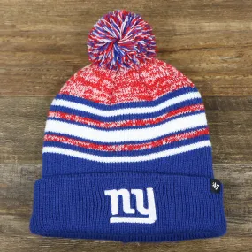 Kids NY Giants Striped Pom Pom Winter Beanie | Royal Blue, Red, White Beanie