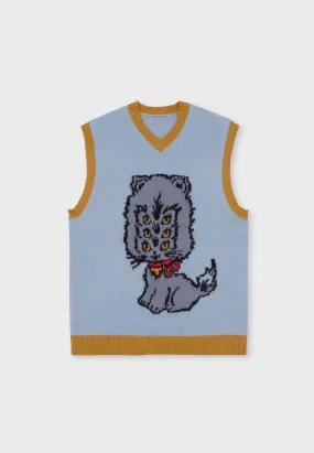 Kitty Cat Sweater Vest - light blue