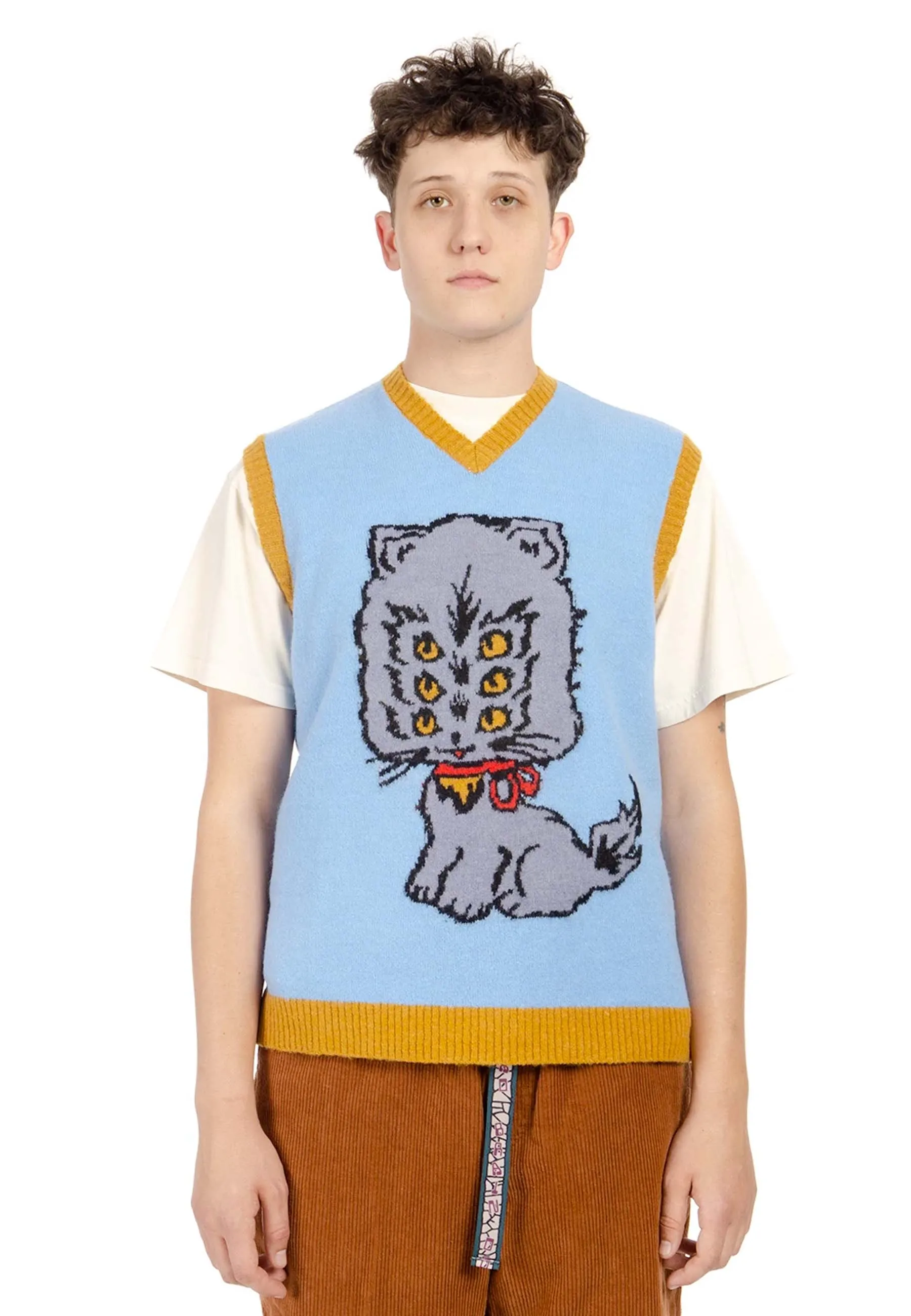 Kitty Cat Sweater Vest - light blue