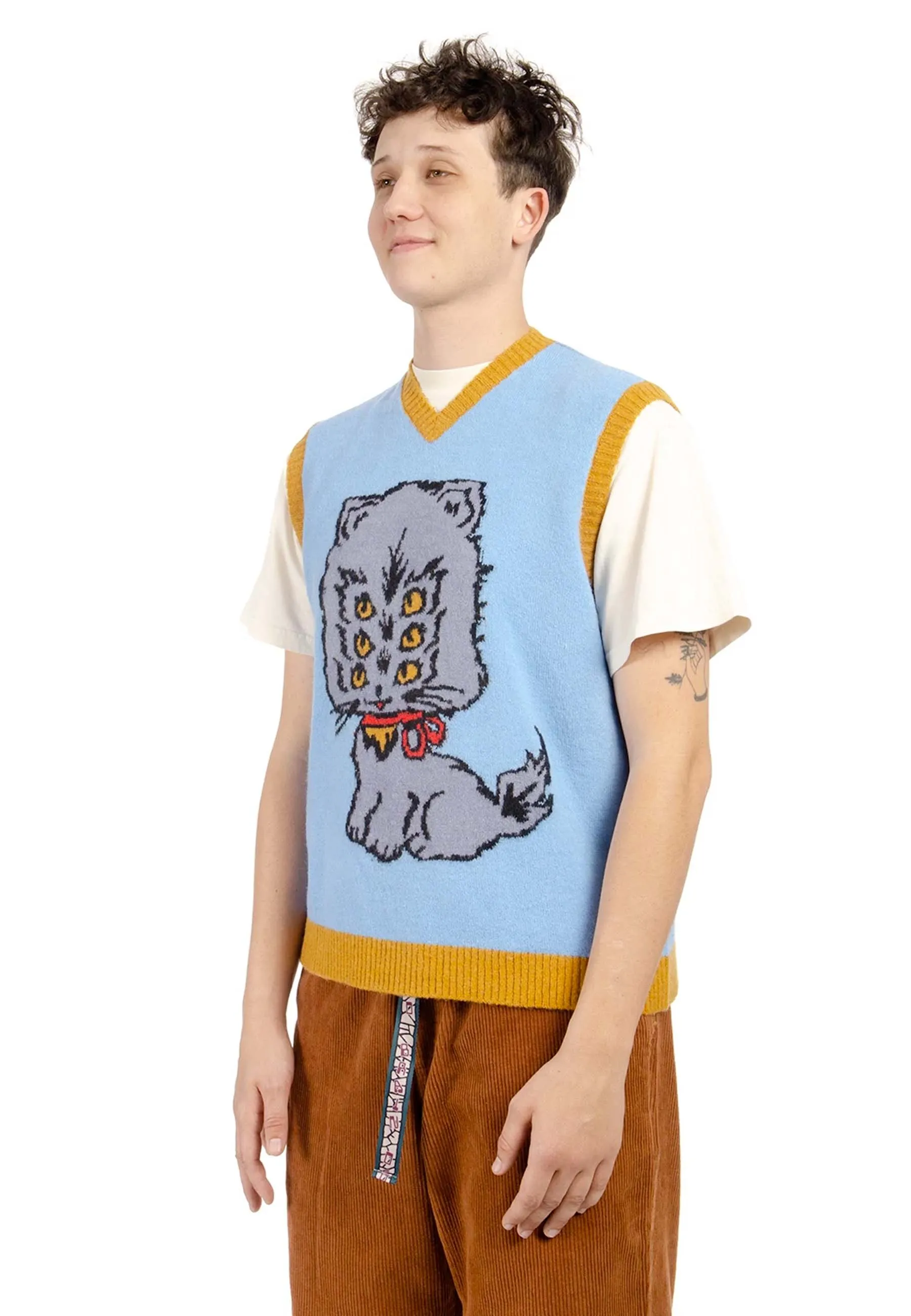 Kitty Cat Sweater Vest - light blue