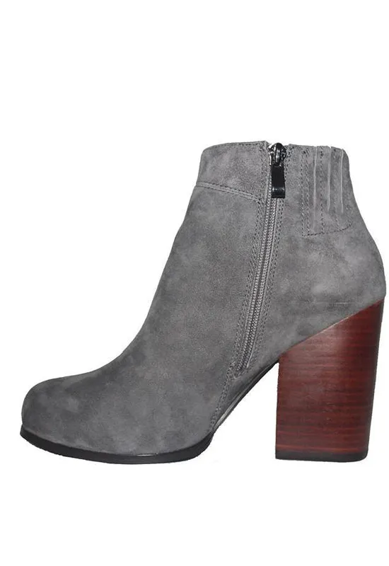 Kixters Chelsea - Grey Suede Side Zip Block Heel Boot