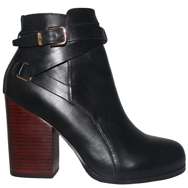 Kixters Gena - Black Leather Strap Block Heel Boot - Affordable and Stylish