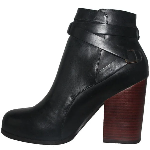 Kixters Gena - Black Leather Strap Block Heel Boot - Affordable and Stylish