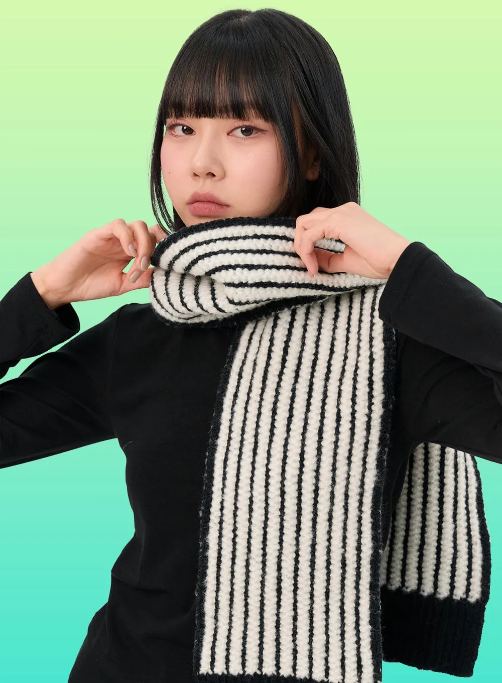 Knit Striped Scarf - IN302