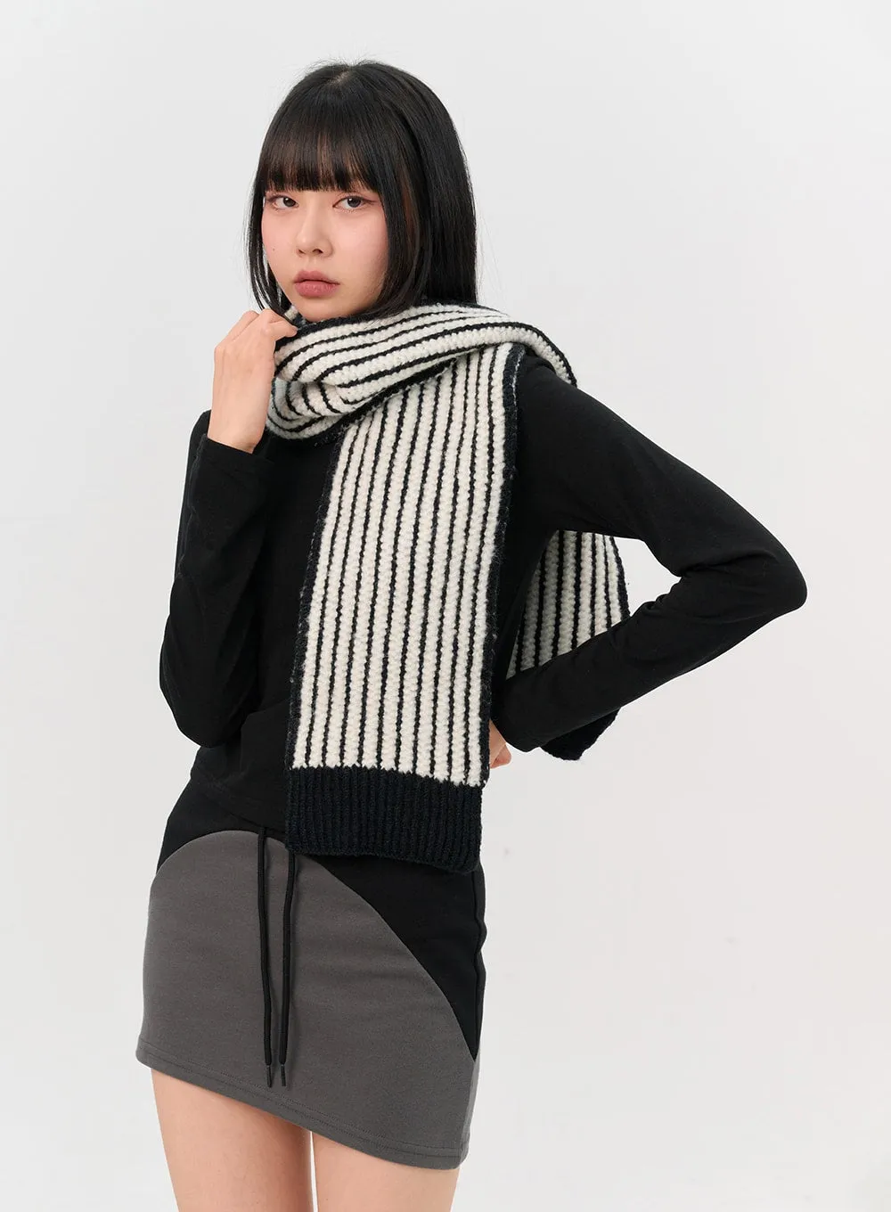 Knit Striped Scarf - IN302