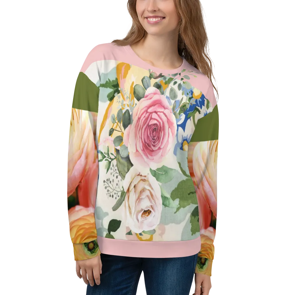 Linen Rose Sweatshirt - Organic Linen Rose Printed Sweatshirt for Women